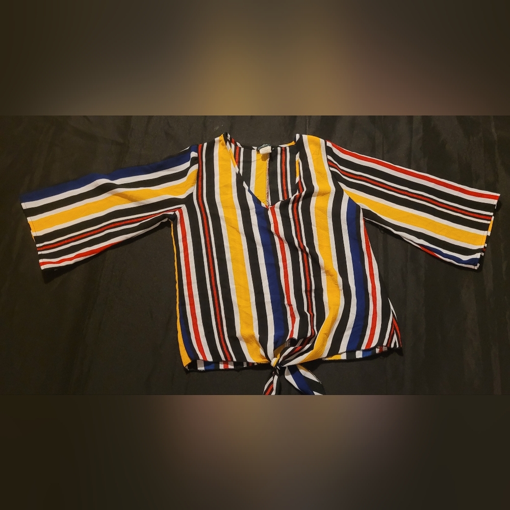 Striped V-Neck Tie-Front Top